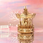 Дървен 3D пъзел Robotime - Романтична въртележка, 336 части - Image 3