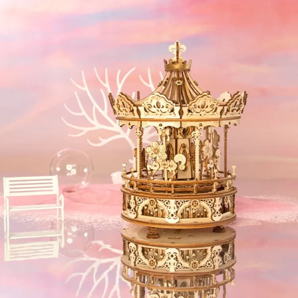 Дървен 3D пъзел Robotime - Романтична въртележка, 336 части - Image 3