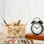 "Дървен 3D пъзел Robotime - Сова (моливник), 61 части"