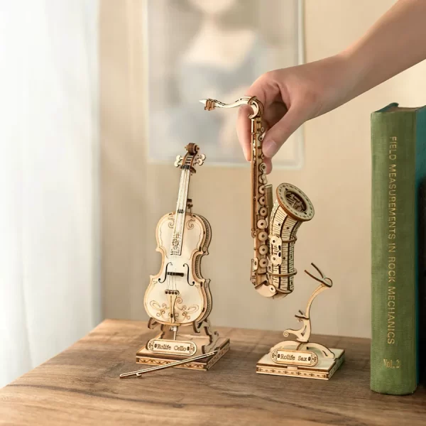 Дървен 3D пъзел Robotime – Виончело, 58 части - Image 4