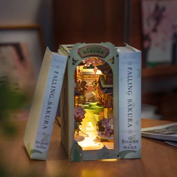 "3D пъзел Robotime - Falling Sakura, 240 части, Booknook"
