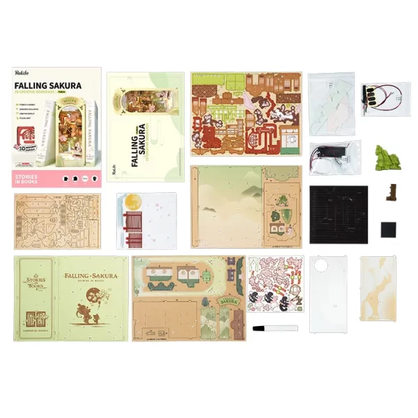 3D пъзел Robotime - Falling Sakura, 240 части, Booknook - Image 7