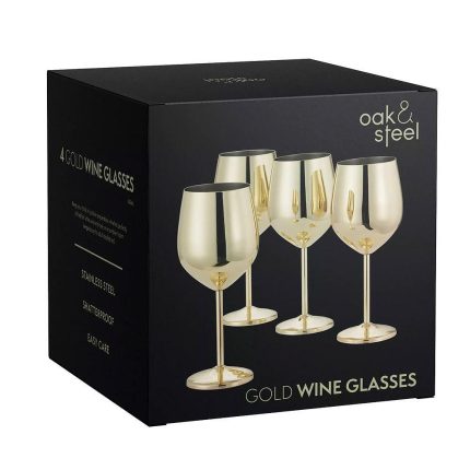 Метални чаши за вино Oak&Steel - 4 бр, златисти