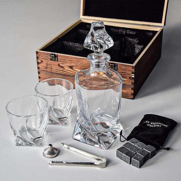 Декантер Mikamax - Twisted decanter set + базалтови охладители и дървена кутия - Image 4