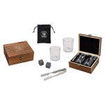 Уиски комплект Whisky Gift Sets - 2 чаши + базалтови охладители + дървена кутия