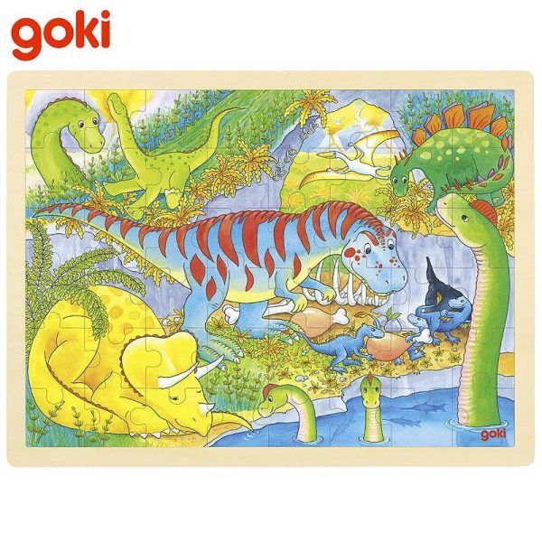 Детски дървен пъзел Goki - Динозаври, 96 части - Image 1