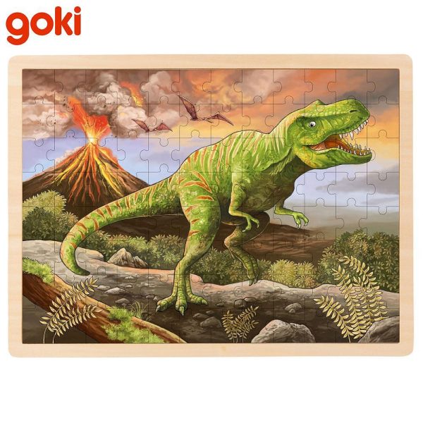 Детски дървен пъзел Goki - Тиранозавър Рекс, 96 части - Image 1
