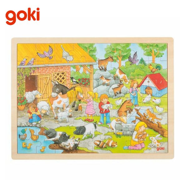 Детски дървен пъзел Goki - Зоологическа градина, 48 части - Image 1