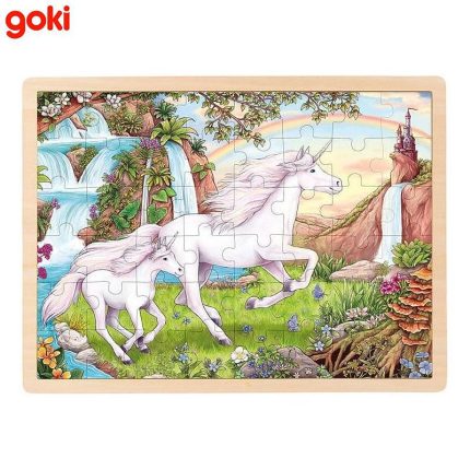 Детски дървен пъзел Goki - Еднорог, 48 части