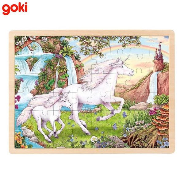 Детски дървен пъзел Goki - Еднорог, 48 части - Image 1