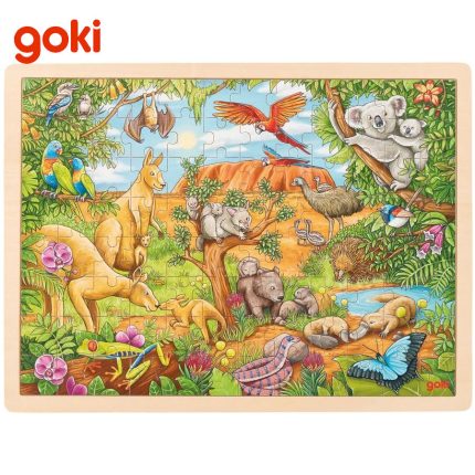 Детски дървен пъзел Goki - Австралийски животни, 96 части