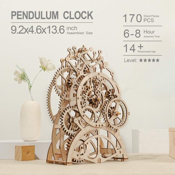 Дървен 3D пъзел Robotime - Часовник с махало, 166 части - Image 17