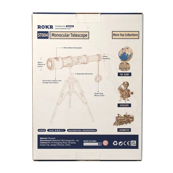 Дървен 3D пъзел Robotime - Монокулярен Телескоп, 314 части - Image 7