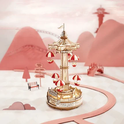 Дървен 3D пъзел Robotime - Parachute Tower (EA01), 184 части